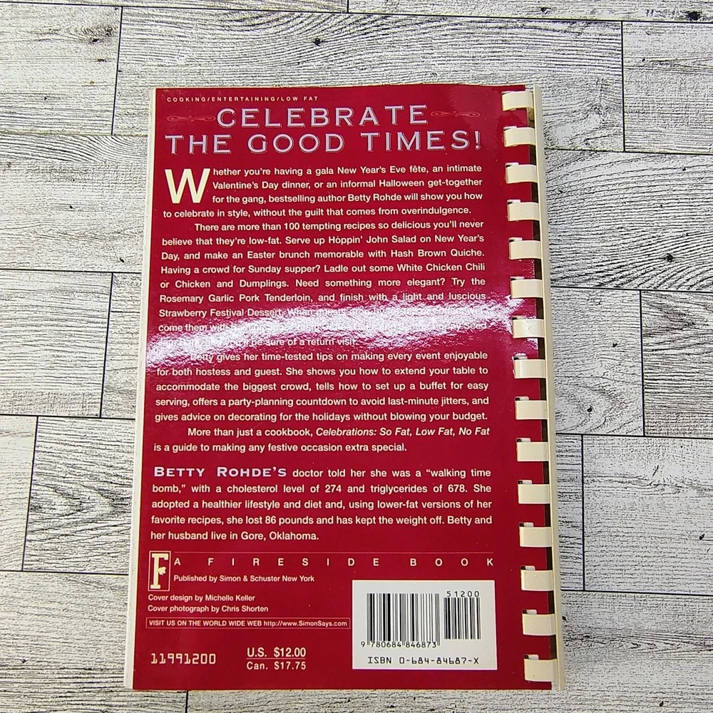 Celebrations So Fat Low Fat No Fat Cookbook Betty‎ Rohde Comb Spiral 1999 GOOD